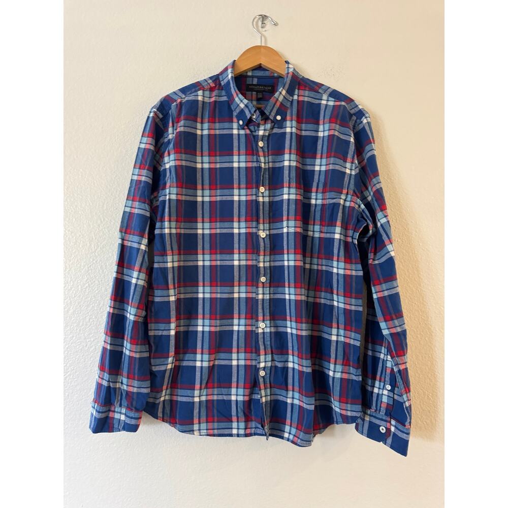Aeropostale Men's‎ Plaid Button Down Shirt XL Navy Red Long Sleeve Cotton Pocket